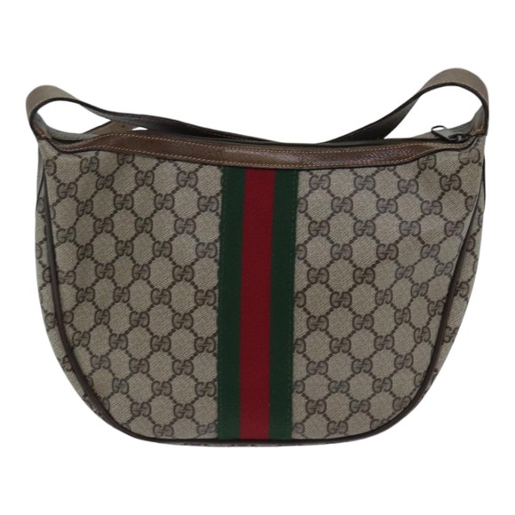 GUCCI GG Supreme Web Sherry Line Shoulder Bag PVC Leather Beige Gold Auth 88635 - Picture 2 of 16